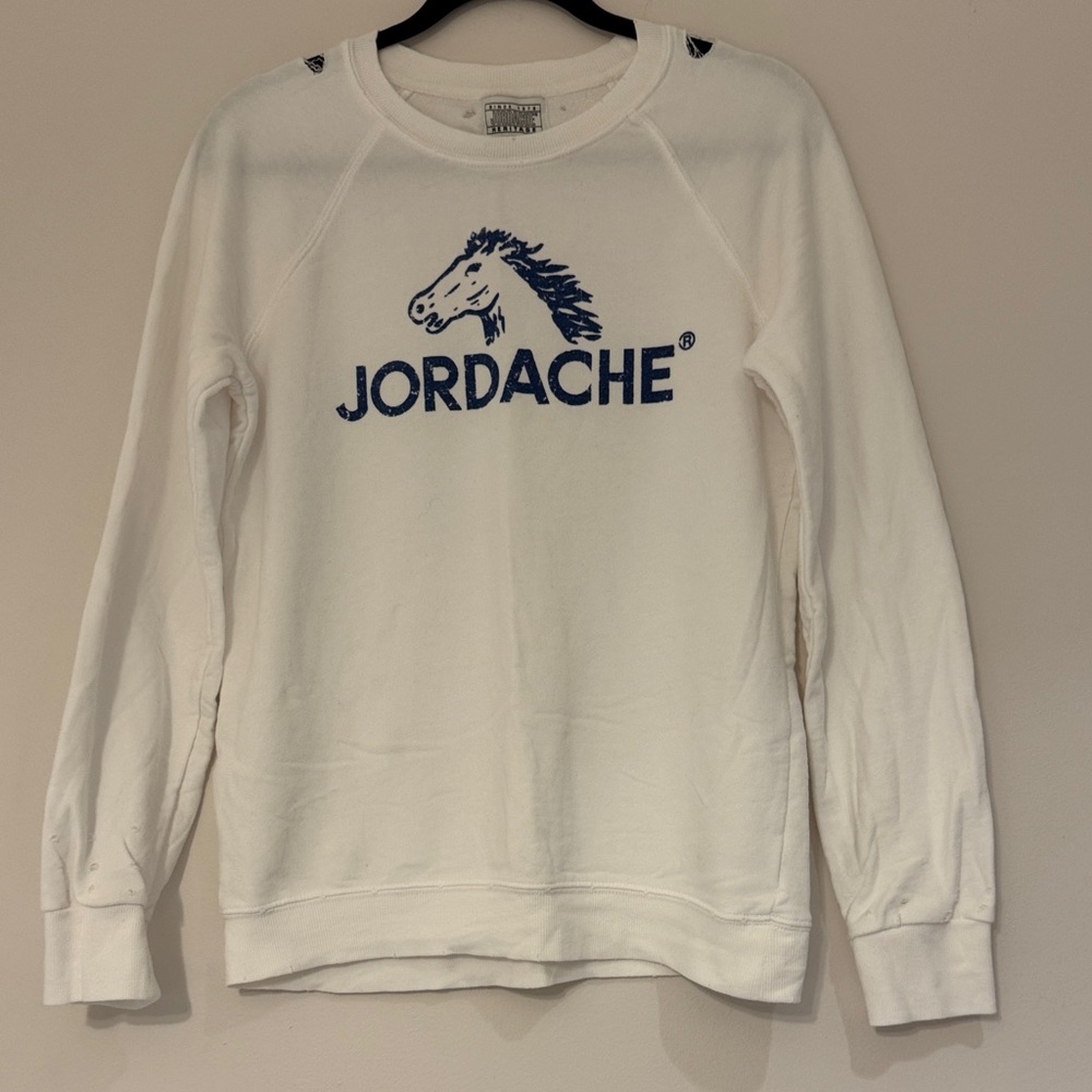 Vintage Jordache White Crew Sweatshirt with Navy Logo